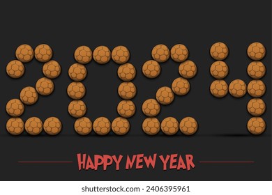 Happy New Year. 2024 numbers made from handball balls. Design pattern for greeting card, banner, poster, flyer, party invitation, calendar. Vector illustration