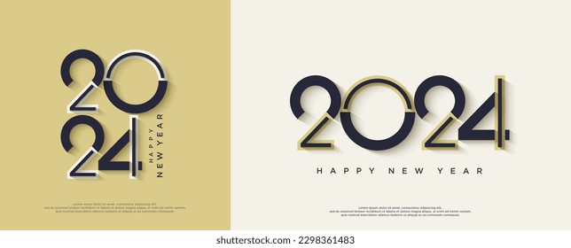 Happy New Year 2024, on yellow and white background. Premium vector design for 2024 new year banner, poster, template.