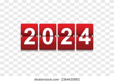 Happy New Year 2024 on flip countdown clock, counter time, chronometer, count down, and flip board