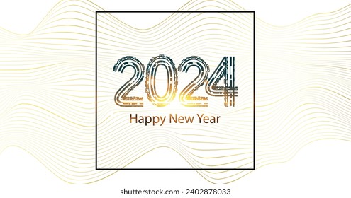 Happy New Year 2024  on wave Golden background. With unique and luxurious numbers. Premium vector design for posters, banners, logos,  and calendars.