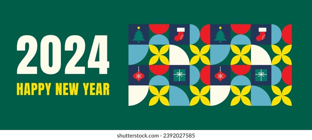Happy New Year 2024. Pattern in modern geometric style. Graphic Christmas elements in flat style.