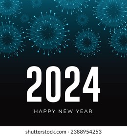 Happy New Year 2024 Post and Greeting Card. Luxury and Elegant Happy New Year 2024 written sparklers on festive firework background