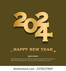 Happy new year 2024 postcard with luxury golden pattern, Happy new year 2024 invitation or promotion template in logo type pattern, vector art illustration