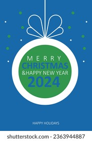 Happy New Year 2024 poster design. Rich colors and minimalist New Year object. Cover design for the holiday 2024. Minimalistic and interesting banner design. Vector illustration