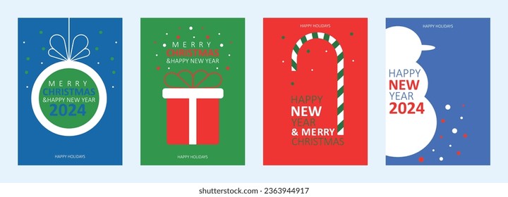 Happy New Year 2024 poster design. Rich colors and minimalist New Year object. Cover design for the holiday 2024. Minimalistic and interesting banner design. Vector illustration