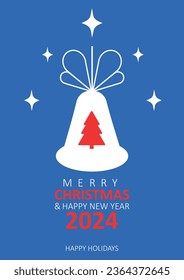 Happy New Year 2024 poster design. Rich colors and minimalist New Year object. Cover design for the holiday 2024. Minimalistic and interesting banner design. Vector illustration