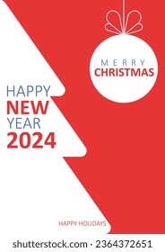 Happy New Year 2024 poster design. Rich colors and minimalist New Year object. Cover design for the holiday 2024. Minimalistic and interesting banner design. Vector illustration