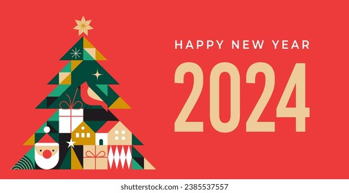 Happy New Year 2024, poster, banner and card design. Vector illustration