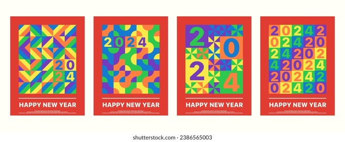 Happy New Year 2024 poster set. Vector illustration concepts for poster art design, graphic and web design, social media banner, marketing material, artwork, background, wallpaper, and others.