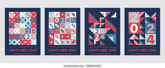 Happy New Year 2024 poster set. Vector illustration concepts for poster art design, graphic and web design, social media banner, marketing material, artwork, background, wallpaper, and others.