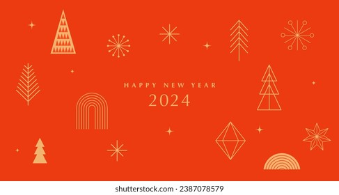 Feliz Año Nuevo 2024, afiche, cartel y diseño de tarjetas. Ilustración del vector