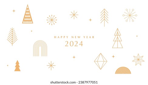 Feliz Año Nuevo 2024, afiche, cartel y diseño de tarjetas. Ilustración del vector