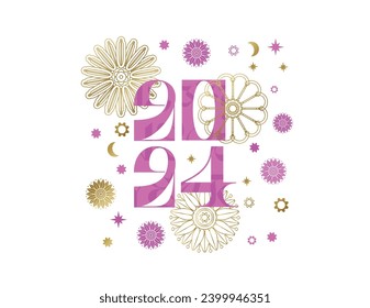 Happy New Year 2024, poster, banner and card design. Happy New Year 2024 corporate greeting card. Bright congratulations for the team. New Year poster. Web.