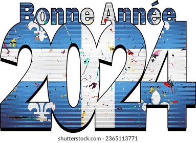 Happy New Year 2024 with Quebec flag inside - Illustration