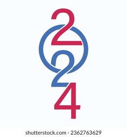 Happy New Year 2024 with a retro typography concept. 2024 New Year concept for poster, social media post calendar, banner, flyer, and template