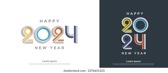 Happy new year 2024 with retro typography concept. colorful 2024 new year celebration set background