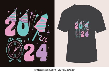 Happy new year 2024, Retro  eps Design, holiday,  Happy new year typography t shirt design,  New Year Event T-Shirt,  male and female t-shirt