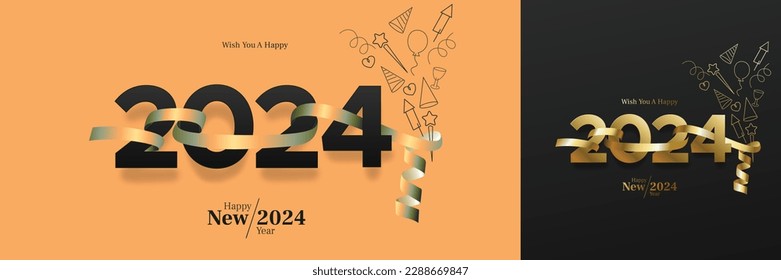 Happy new year 2024 with ribbon. 2024 new year celebration background