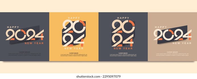 Happy new year 2024. Set of 2024 new year square banner template