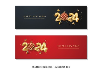 Feliz año nuevo 2024. conjunto de números de globo de oro realistas 2024.
