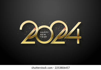 Happy new year 2024 shiny luxury gold color. Premium design with unique and modern numbers.