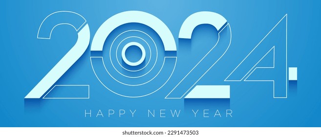 Happy new year 2024 simple blue background design with numbers with holes and different concept. Premium vector design for 2024 new year banner, poster, template.