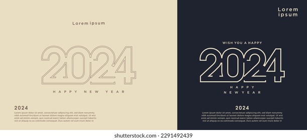 Happy new year 2024 simple flat line number design on clean background. Premium vector design for 2024 new year banner, poster, template.