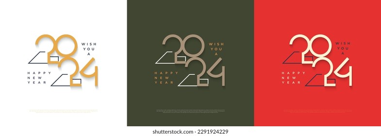 Happy New Year 2024 with simple and soft coloring with unique numbers. Premium Vector Design for 2024 New Year Speech