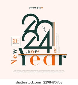 Happy New Year 2024 with simple flat number concept and subtle coloring. Premium design for 2024 new year celebration. Latest vector premium background.