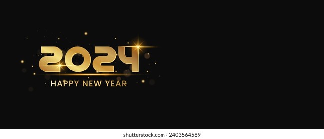 Happy New Year 2024 with Simple and Clean Design copy space. Gold Numbers for landing page, template, ui, web, mobile app, poster, banner, flyer, background