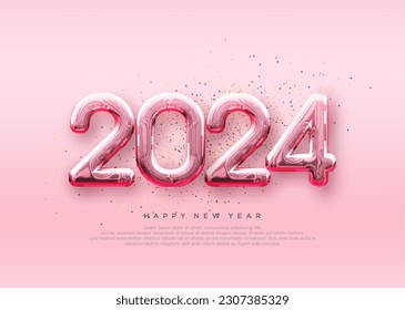 Happy new year 2024, soft and beautiful pink paper cut.