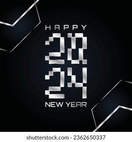 Happy New Year 2024 square pixel number template background. Vector illustration