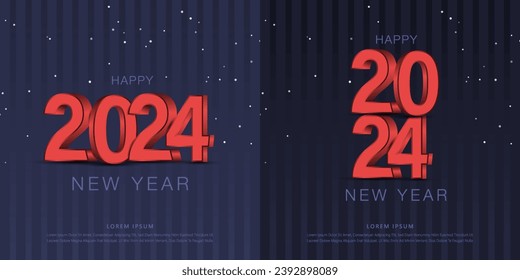 Happy new year 2024 square template with 3D number. Greeting concept for 2024 new year celebration