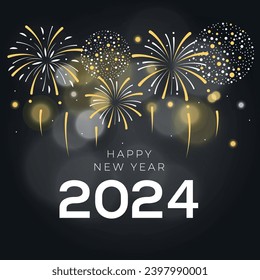 Happy new year 2024 square template with firework. Greeting concept for 2024 new year celebration