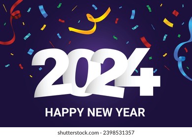 Happy new year 2024 square template with 3D hanging number. Greeting concept for 2024 new year celebration