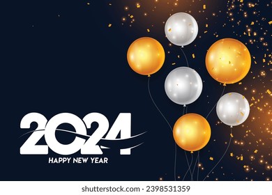 Happy new year 2024 square template with 3D hanging number. Greeting concept for 2024 new year celebration