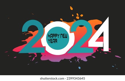 Feliz año nuevo 2024 plantilla cuadrada con el mejor número de ahorcamiento de diseño. Concepto de saludo para la celebración del año nuevo 2024 en 2024