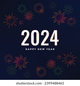 Happy new year 2024 square template with 3D hanging number. Greeting concept for 2024 new year celebration Confetti