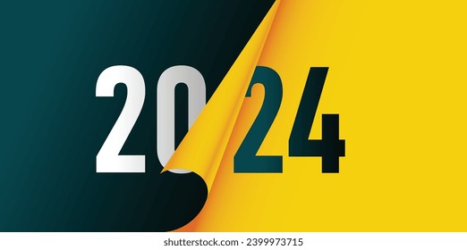 Happy new year 2024 square template with 3D hanging number. Greeting concept for 2024 new year celebration