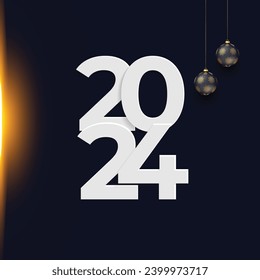 Happy new year 2024 square template with 3D hanging number. Greeting concept for 2024 new year celebration
