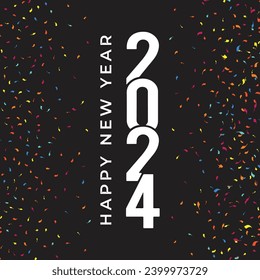 Happy new year 2024 square template with 3D hanging number. Greeting concept for 2024 new year celebration