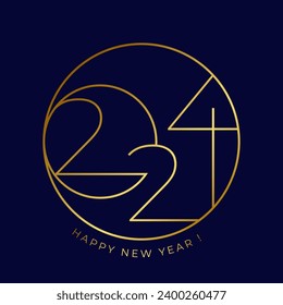 Feliz Año Nuevo 2024 de diseño cuadrado con buen número. Tarjeta de saludo de lujo para celebrar el nuevo año 2024. Diseño del círculo vectorial, ilustración, riqueza, éxito, logotipo, oro.