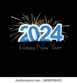 Happy new year 2024 square template with 3D hanging number. Greeting concept for 2024 new year celebration