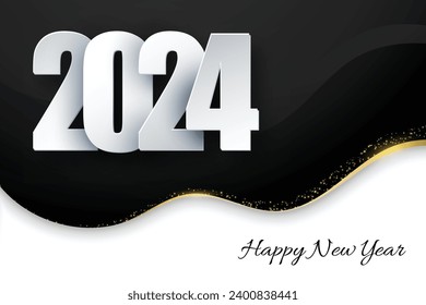 Feliz año nuevo 2024 plantilla cuadrada con número colgante 3D. Concepto de bienvenida para la celebración del año nuevo 2024