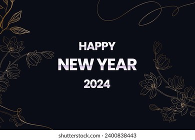 Happy new year 2024 square template with 3D hanging number. Greeting concept for 2024 new year celebration