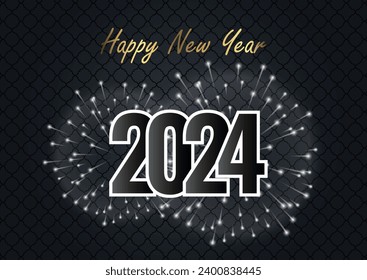 Feliz año nuevo 2024 plantilla cuadrada con número colgante 3D. Concepto de bienvenida para la celebración del año nuevo 2024