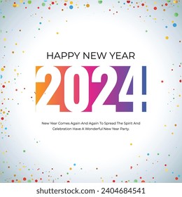 Happy new year 2024 square template with 3D hanging number. Greeting concept for 2024 new year celebration