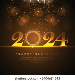 Happy new year 2024 square template with 3D hanging number. Greeting concept for 2024 new year celebration