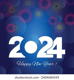 Happy new year 2024 square template with 3D hanging number. Greeting concept for 2024 new year celebration