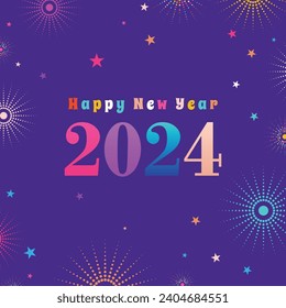 Happy new year 2024 square template with 3D hanging number. Greeting concept for 2024 new year celebration